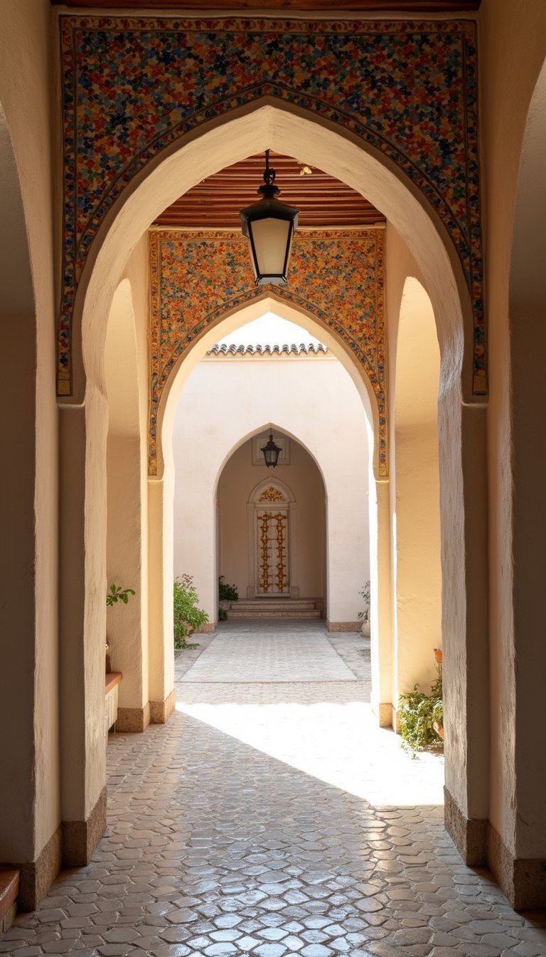 Moroccan Tile Arched Passage With Patterned Accents