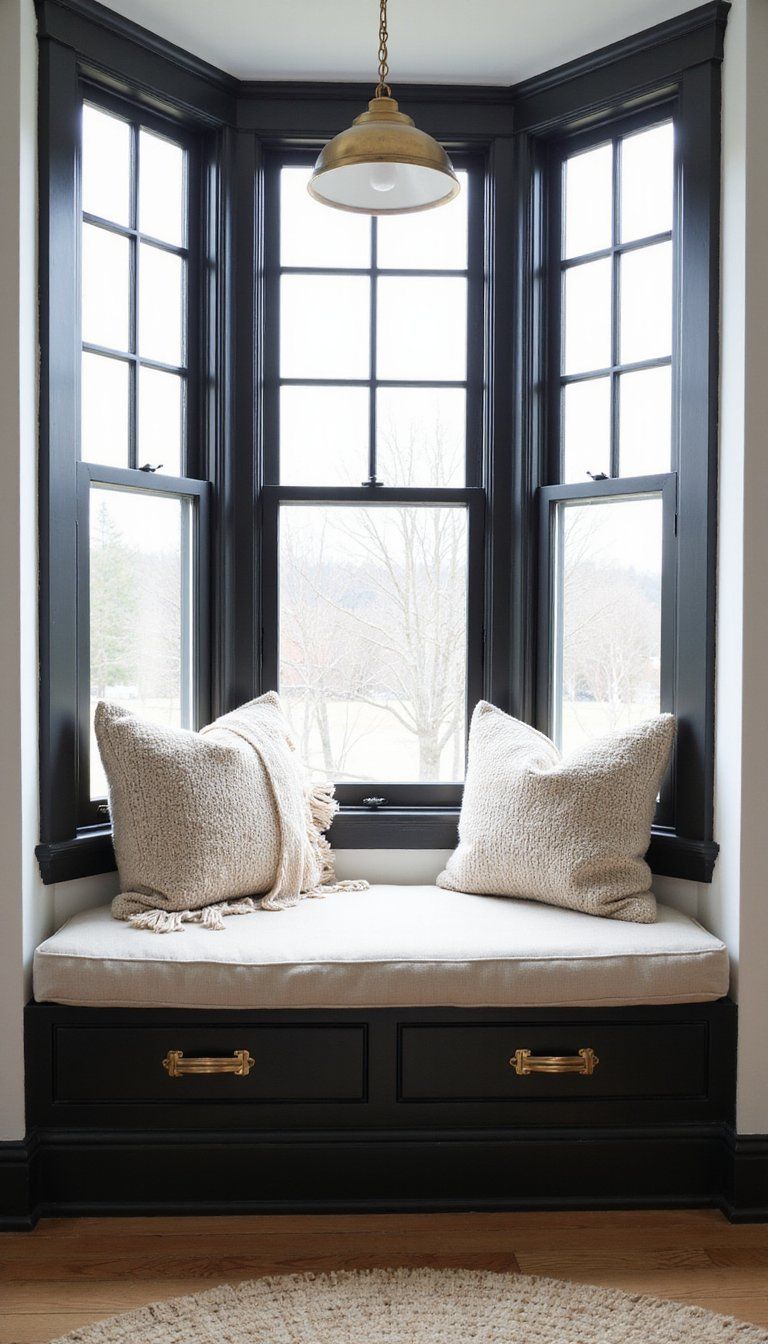 Black Frames With Built-In Window Seat Storage