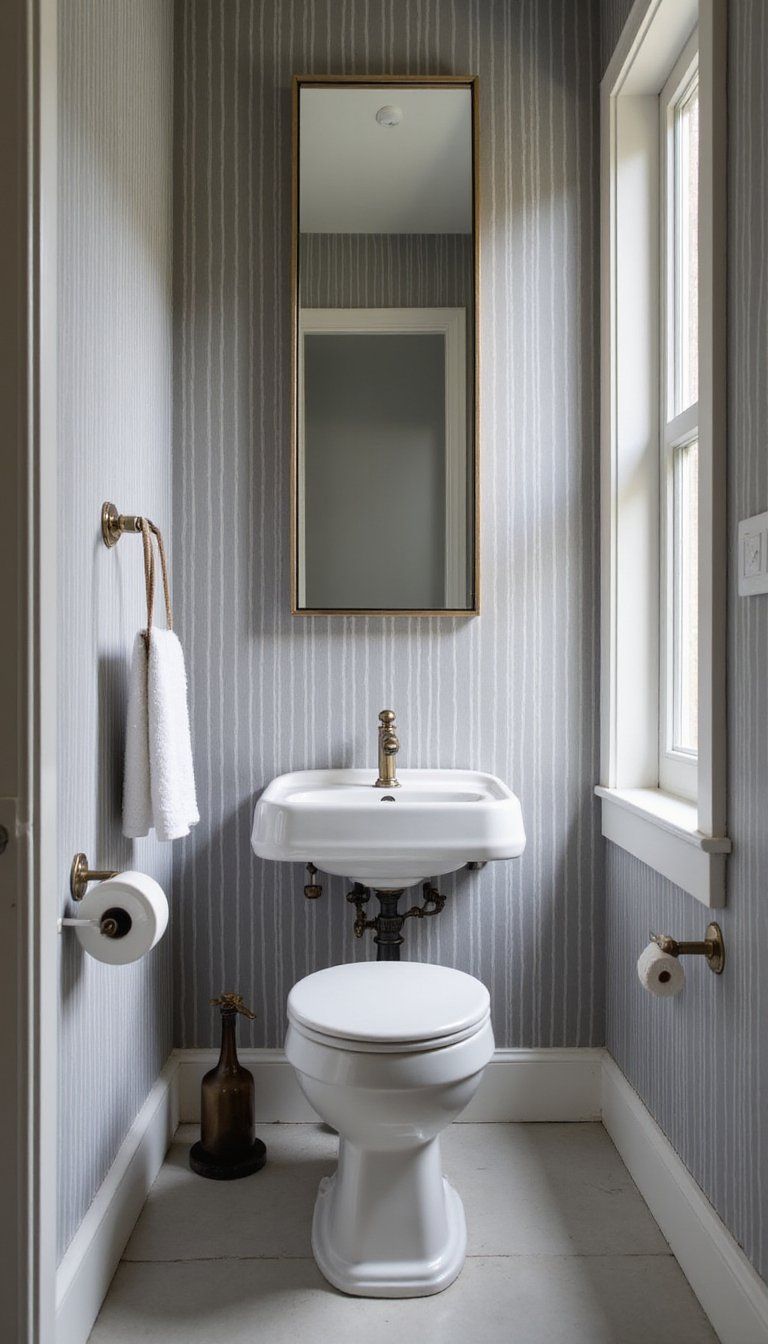 Striped Wallpaper To Visually Extend Tiny Ceilings