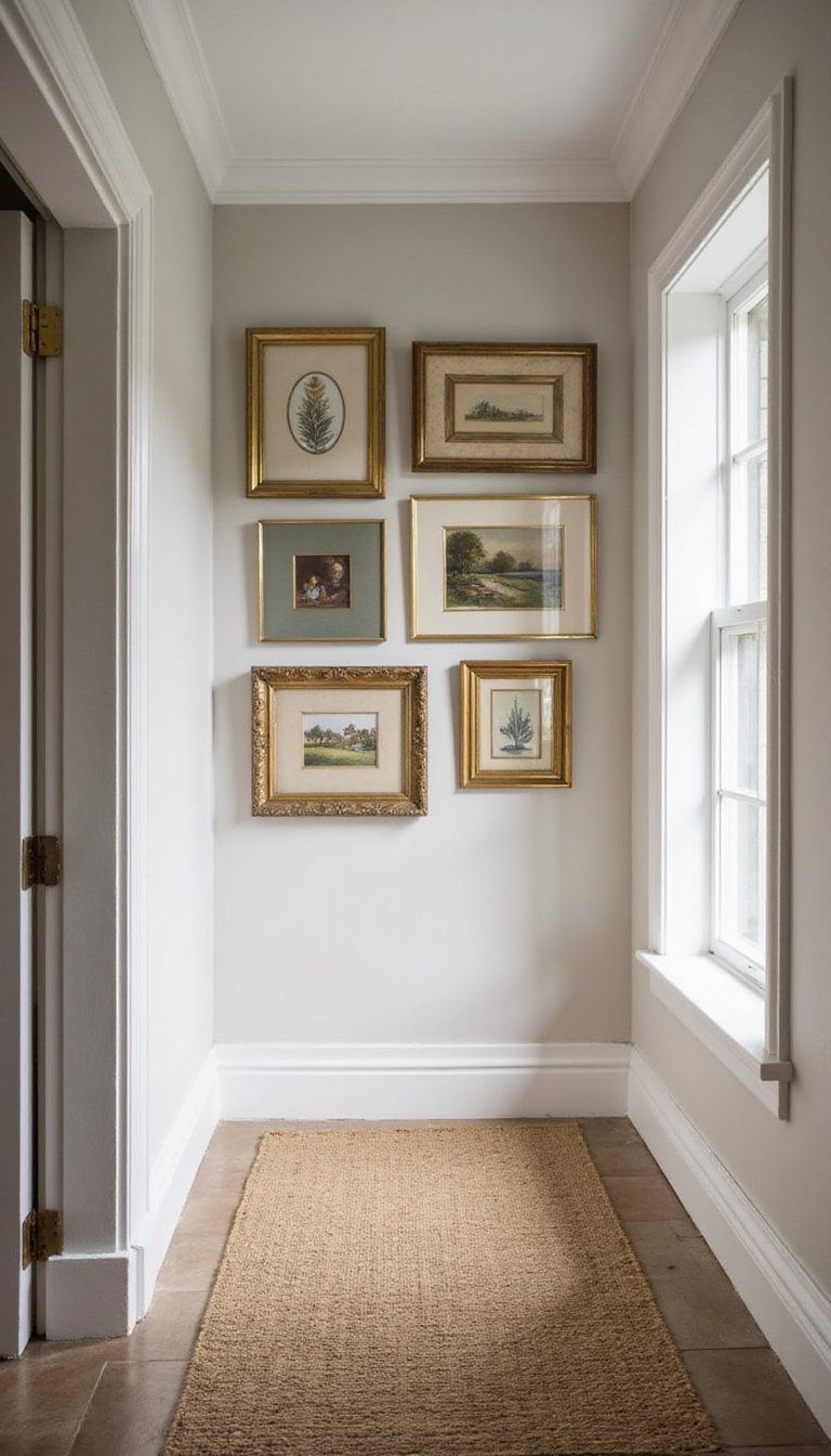 Antique Gold Picture Frames On Gallery Wall