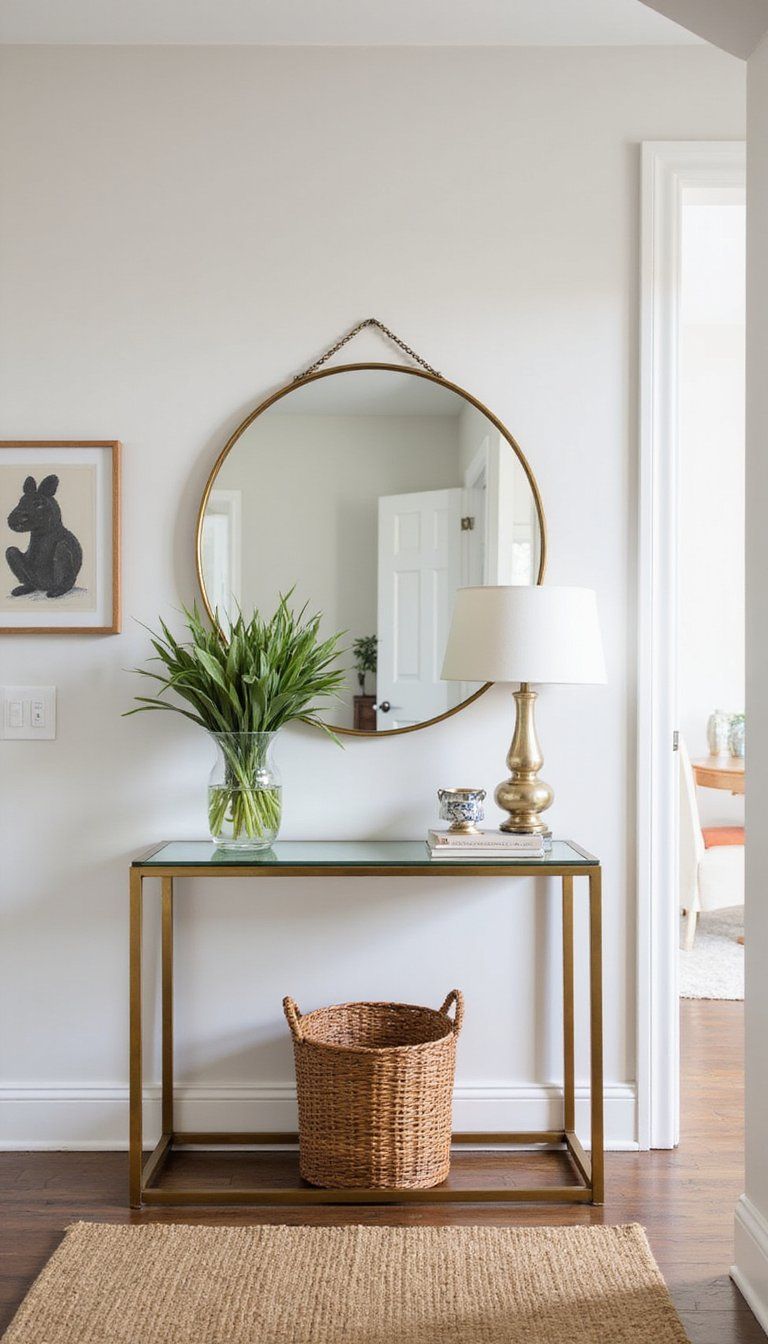 Brass And Glass Console Table In Entry