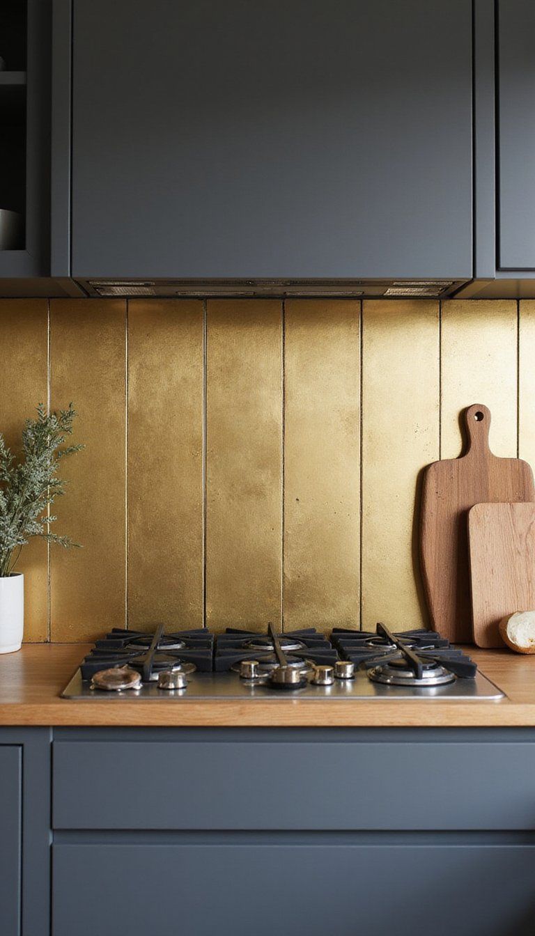 Brass Backsplash Tiles For Modern Kitchen