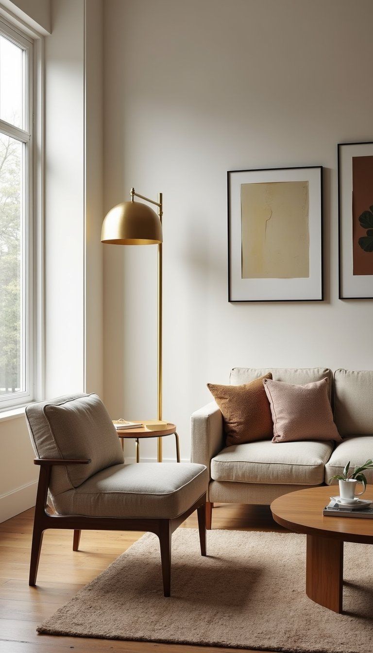 Matte And Polished Brass Mix In Living Room
