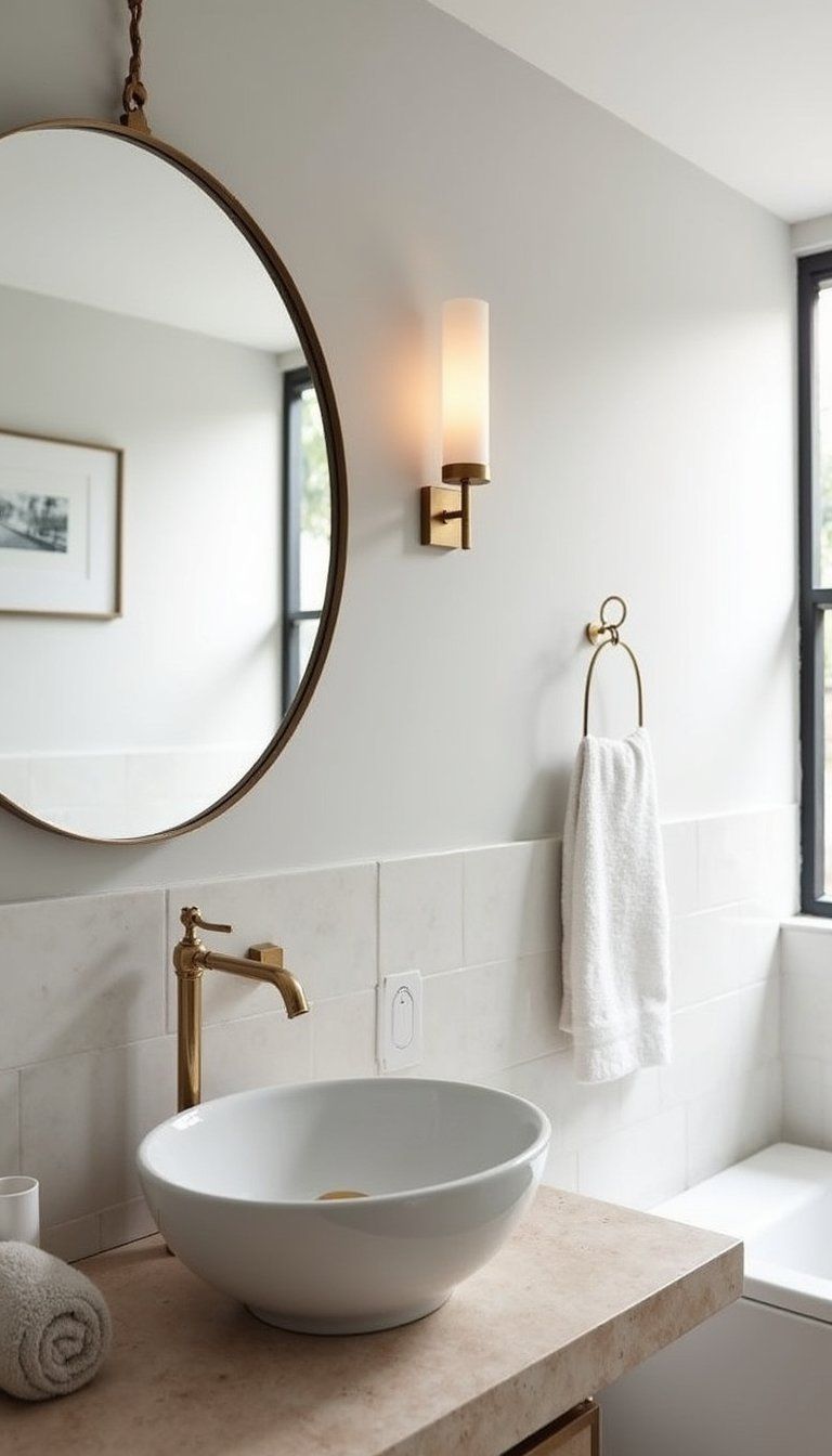Small Gold Accents For Minimalist Bathroom