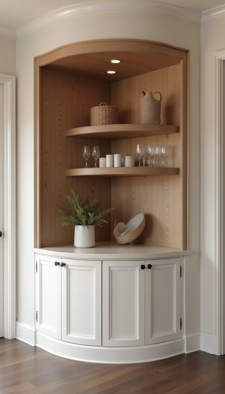 Curved Corner Shelving Built-In Bar Nook For Flow