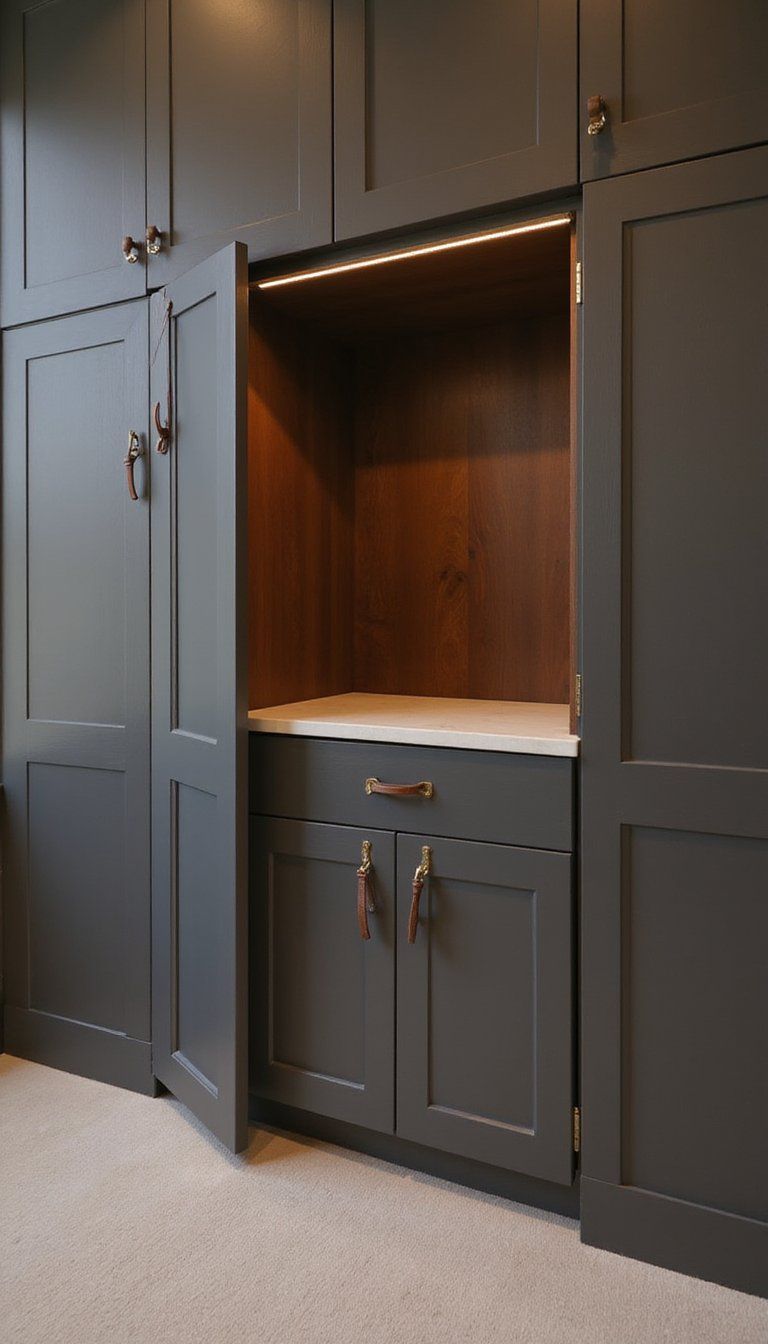 Fold-Down Hidden Bar In Cabinet Wall For Secrecy