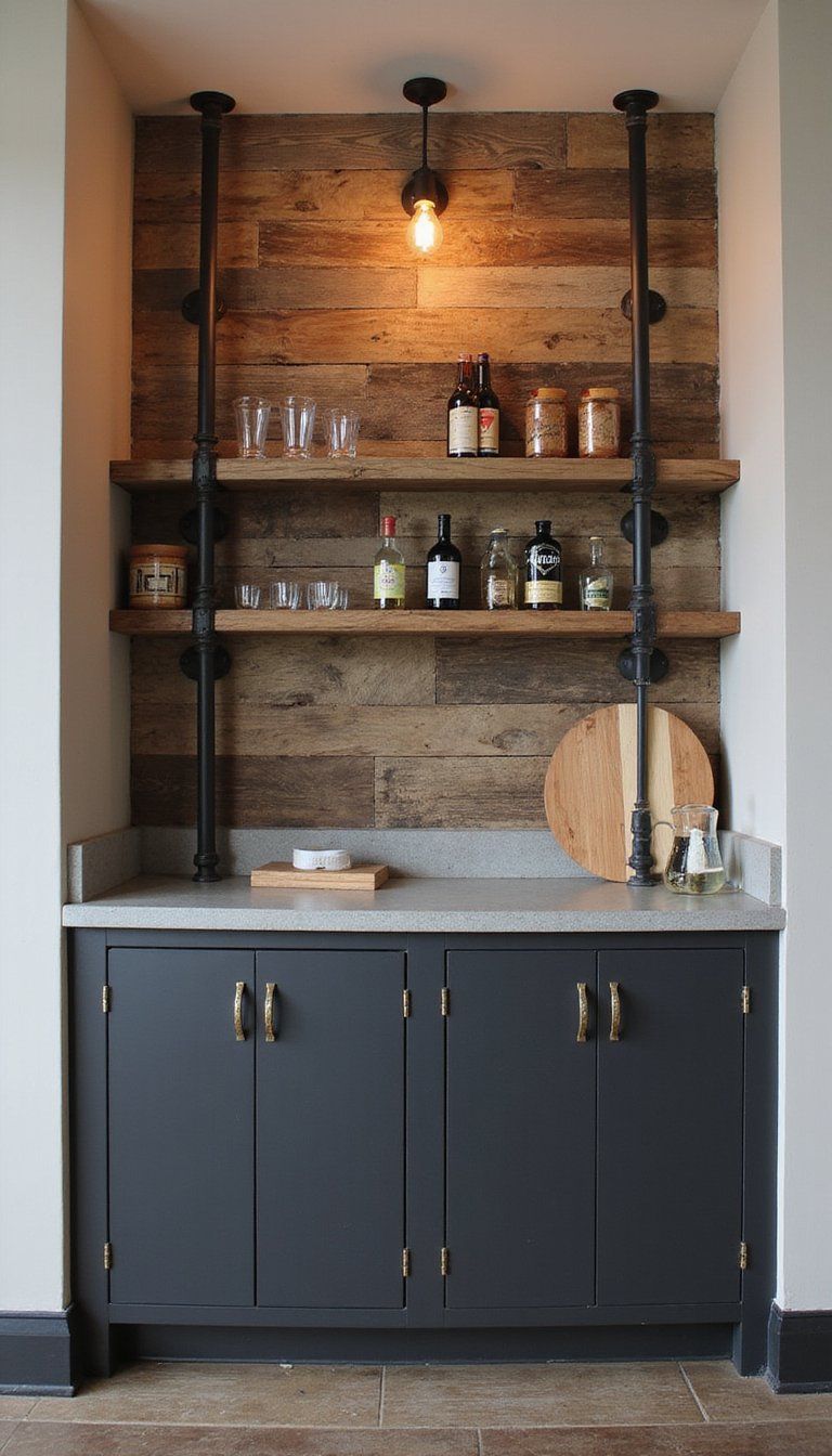 Industrial Pipe And Reclaimed Wood Bar Nook For Edge