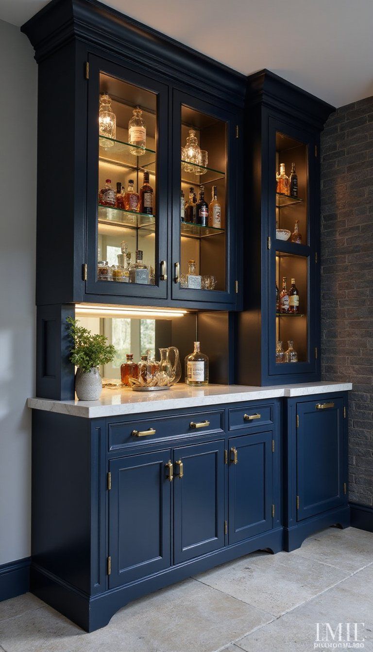 Luxe Cabinetry With Underlighting And Glass Doors