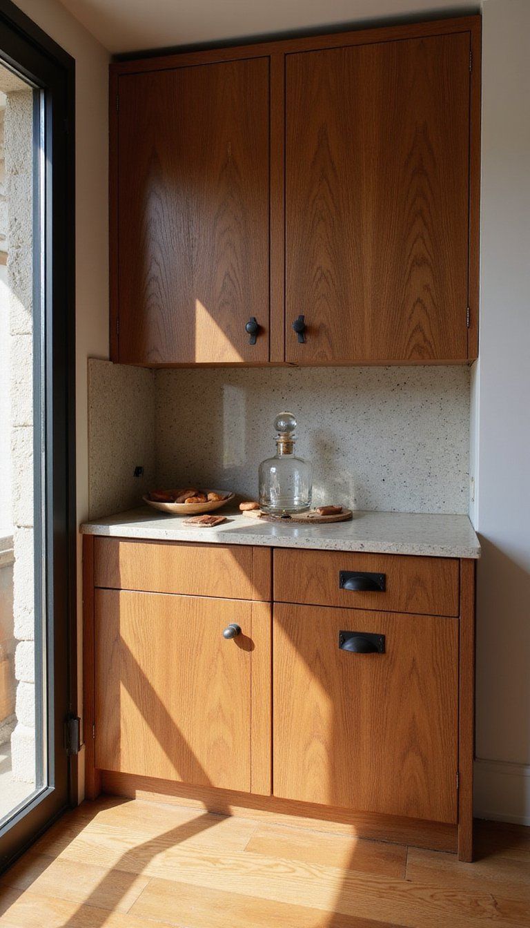 Mid-Century Modern Built-In Bar Nook With Walnut Accents