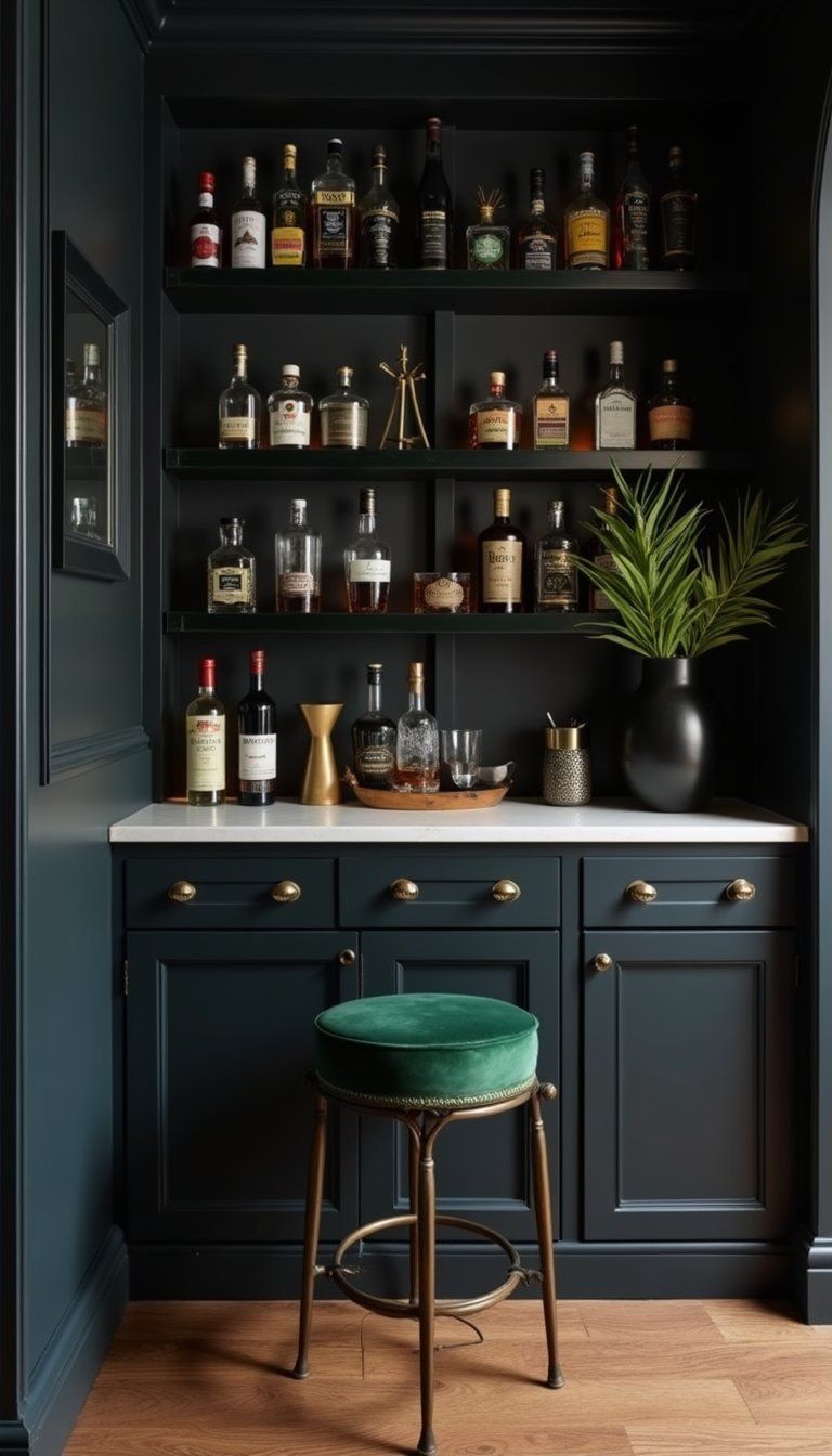 Moody Speakeasy Under-Stair Bar With Velvet Seating