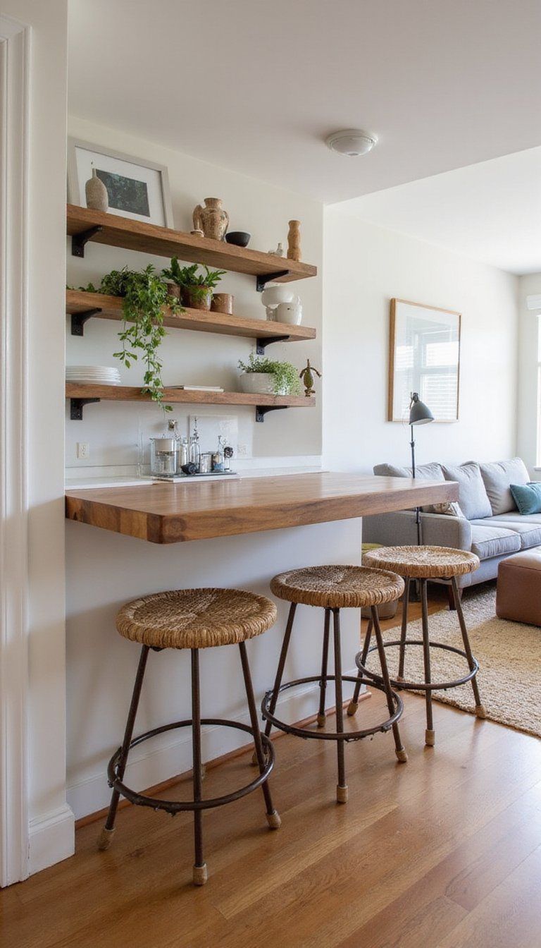 Open-Plan Living Room Bar With Central Island Shelf