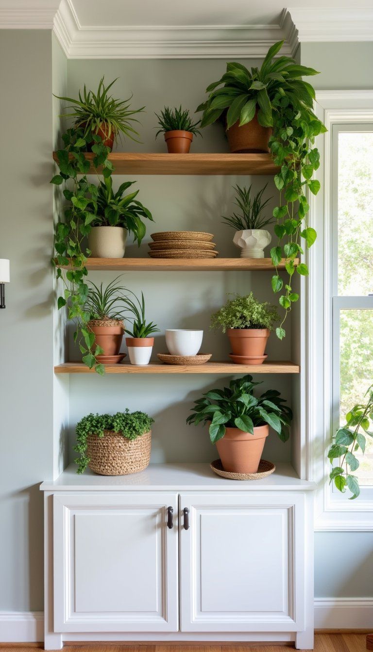Botanical Shelves With Trailing Plants And Pots
