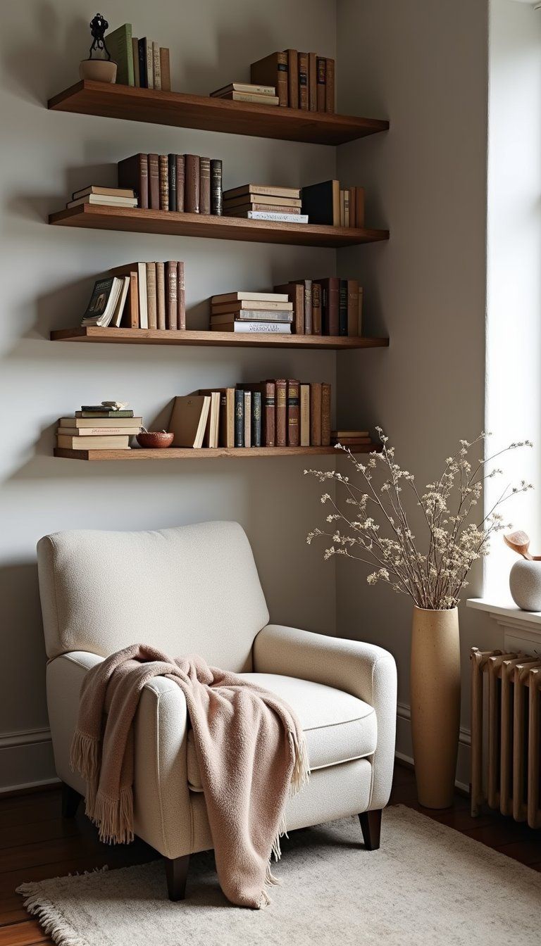 Floating Bookshelf Ledge In Reading Nook