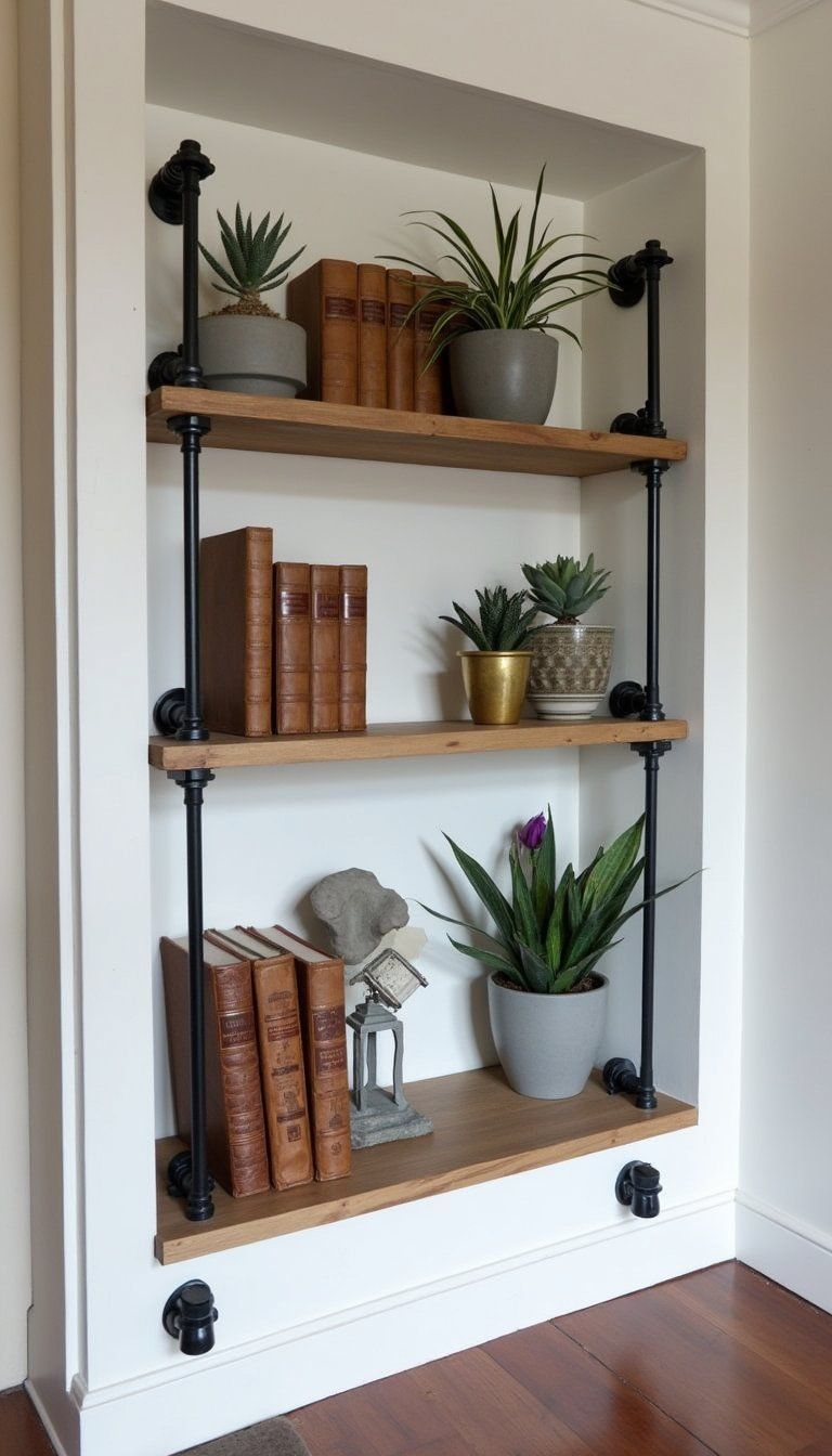 Industrial Pipe Shelves Mixed With Wood