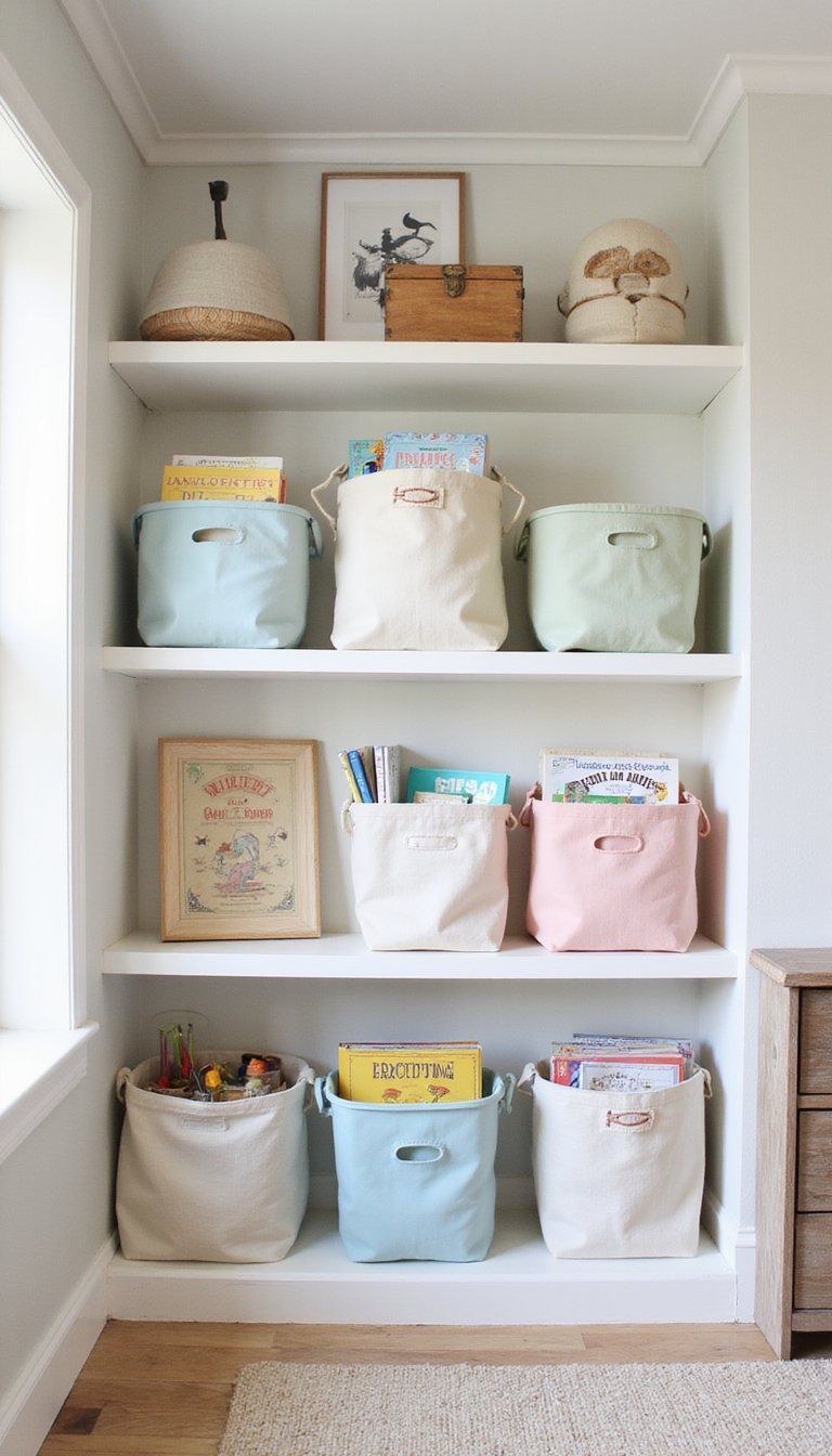 Kids’ Playful Shelves With Bins And Labels