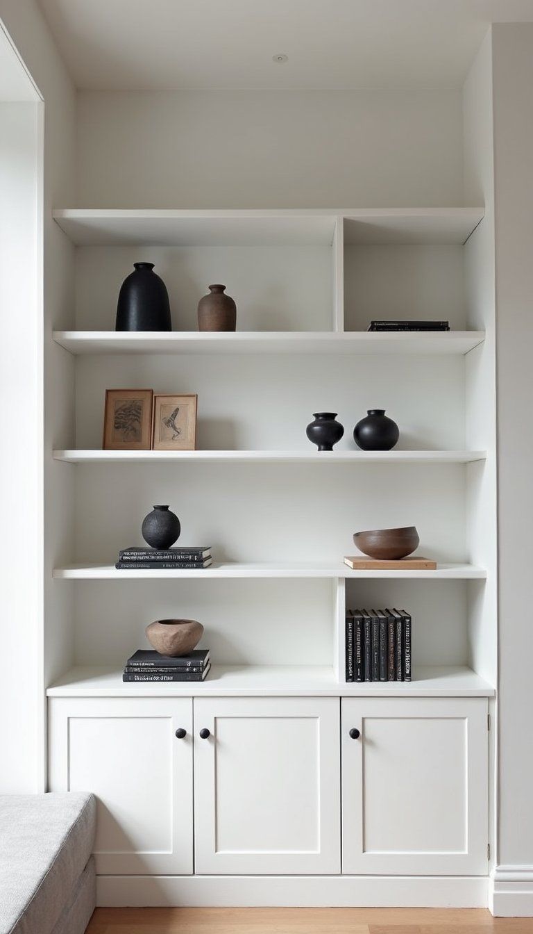 Minimal White Shelving With Sculptural Objects
