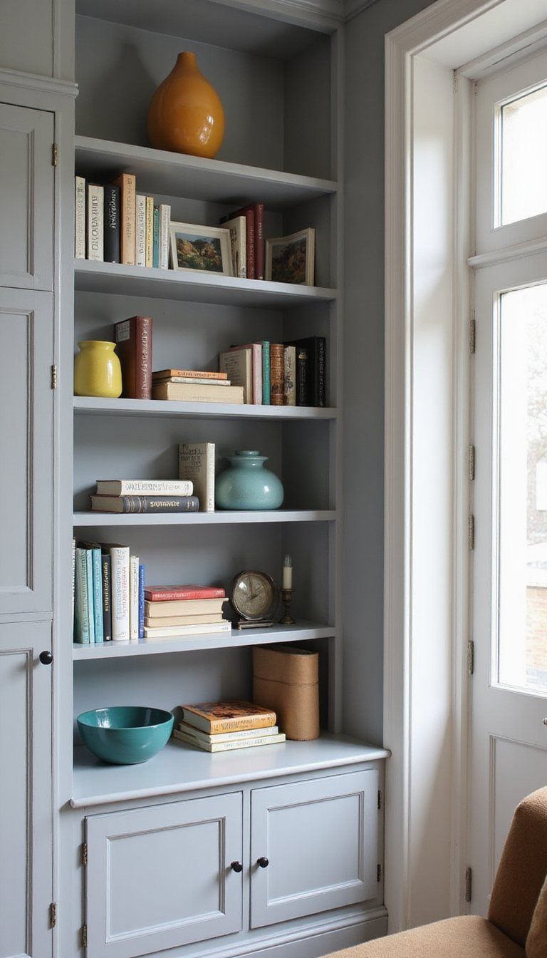 Monochrome Bookshelf With Accent Color Pop