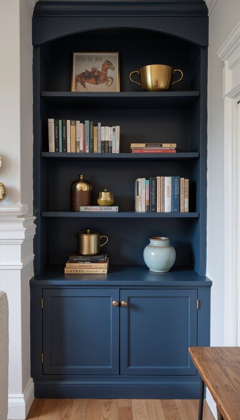 Moody Painted Shelves With Brass Accents