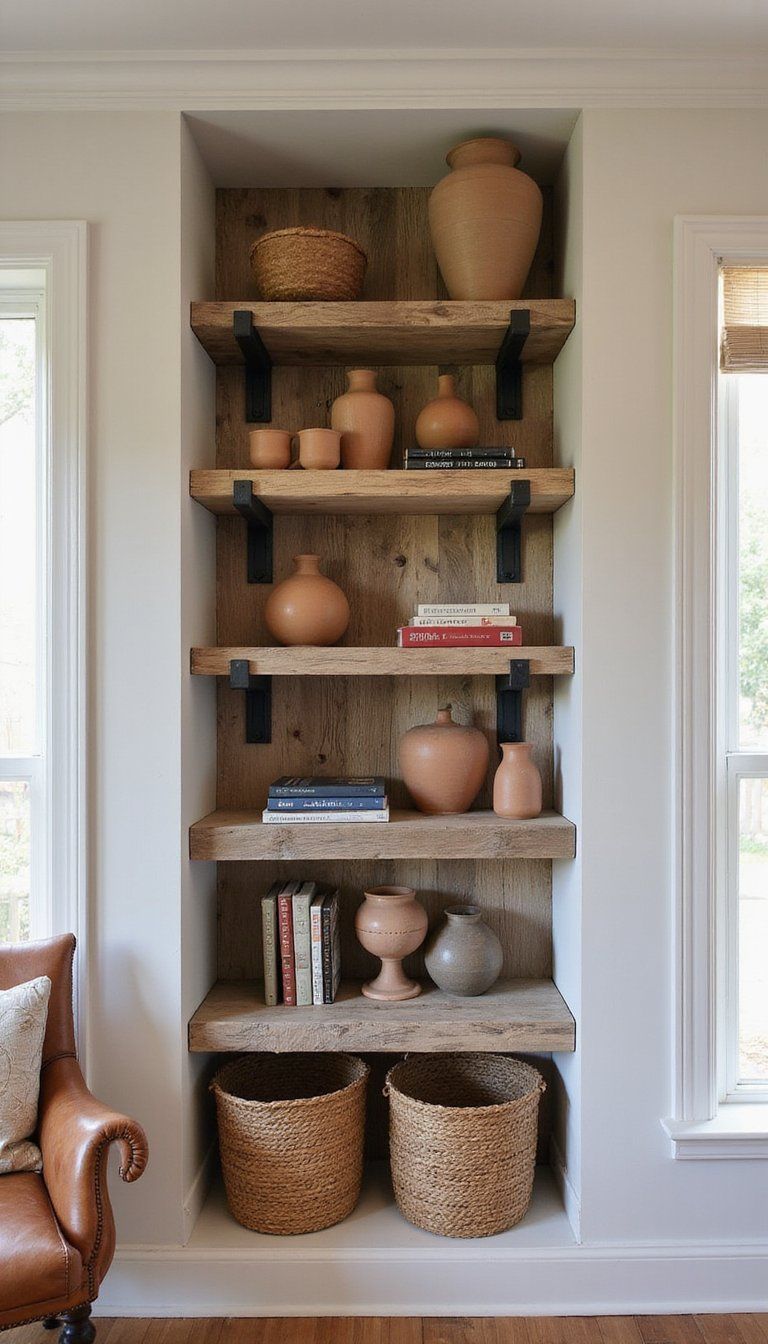 Rustic Reclaimed Wood Shelves With Warm Tones
