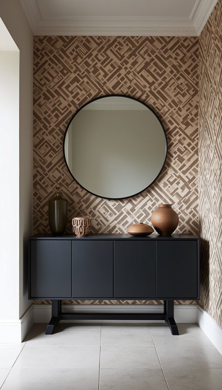 Bold Wallpaper Backdrop With Sleek Console Contrast