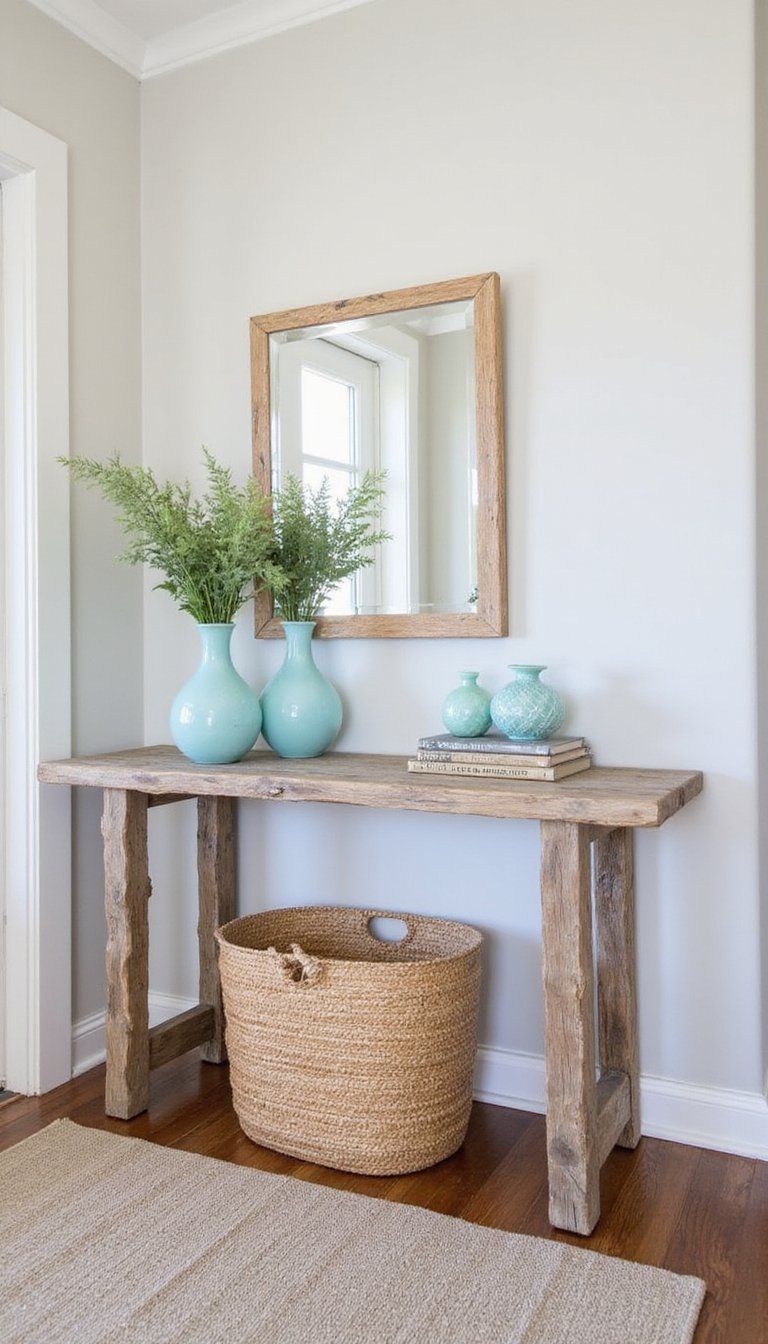 Coastal Console With Driftwood And Sea Glass Accents