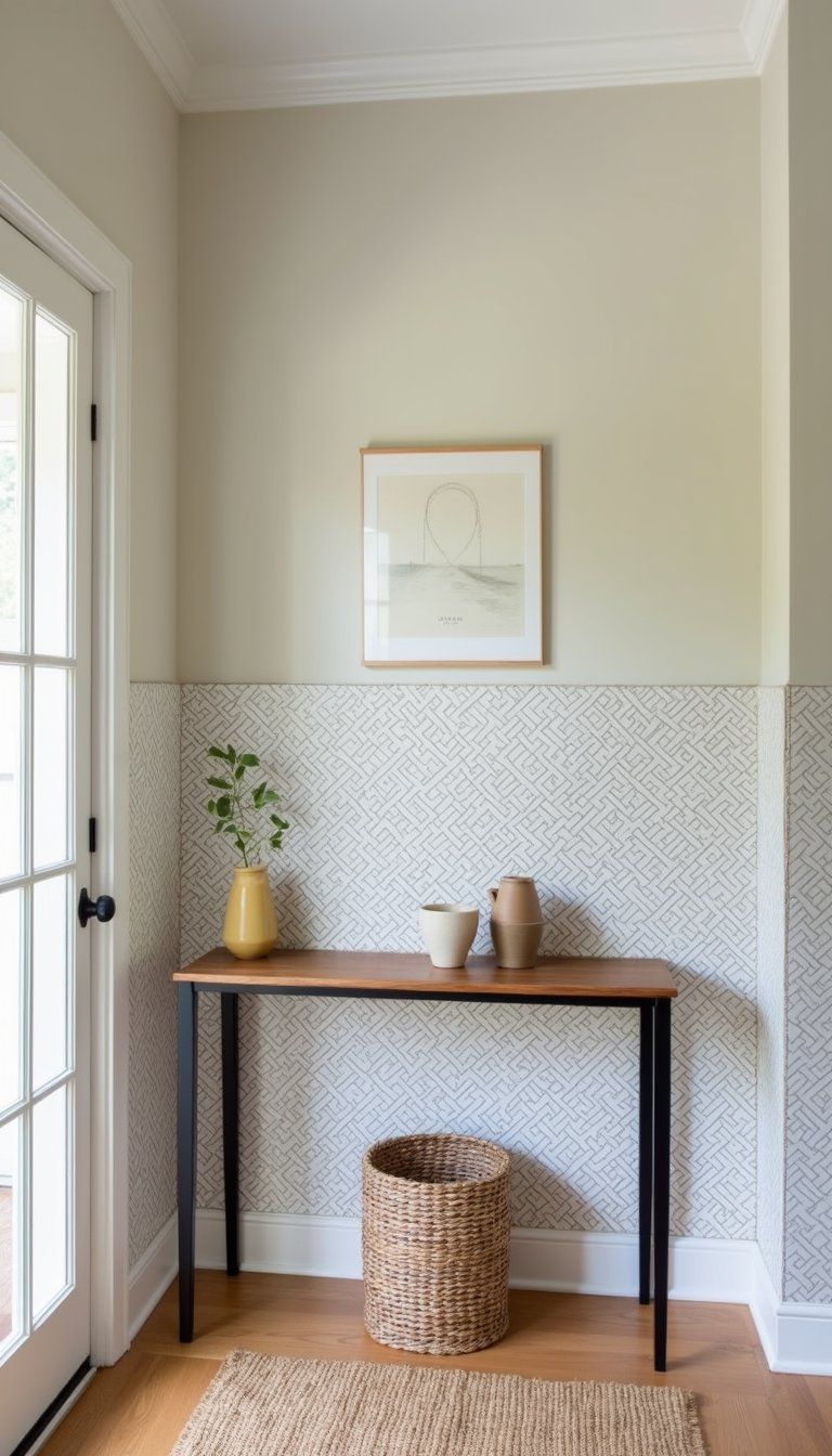 Console With Patterned Tile Backsplash For Drama