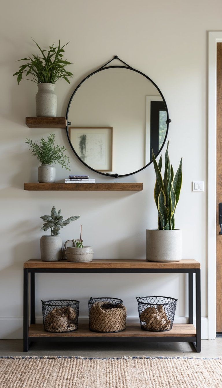 Industrial Metal Console With Reclaimed Shelves