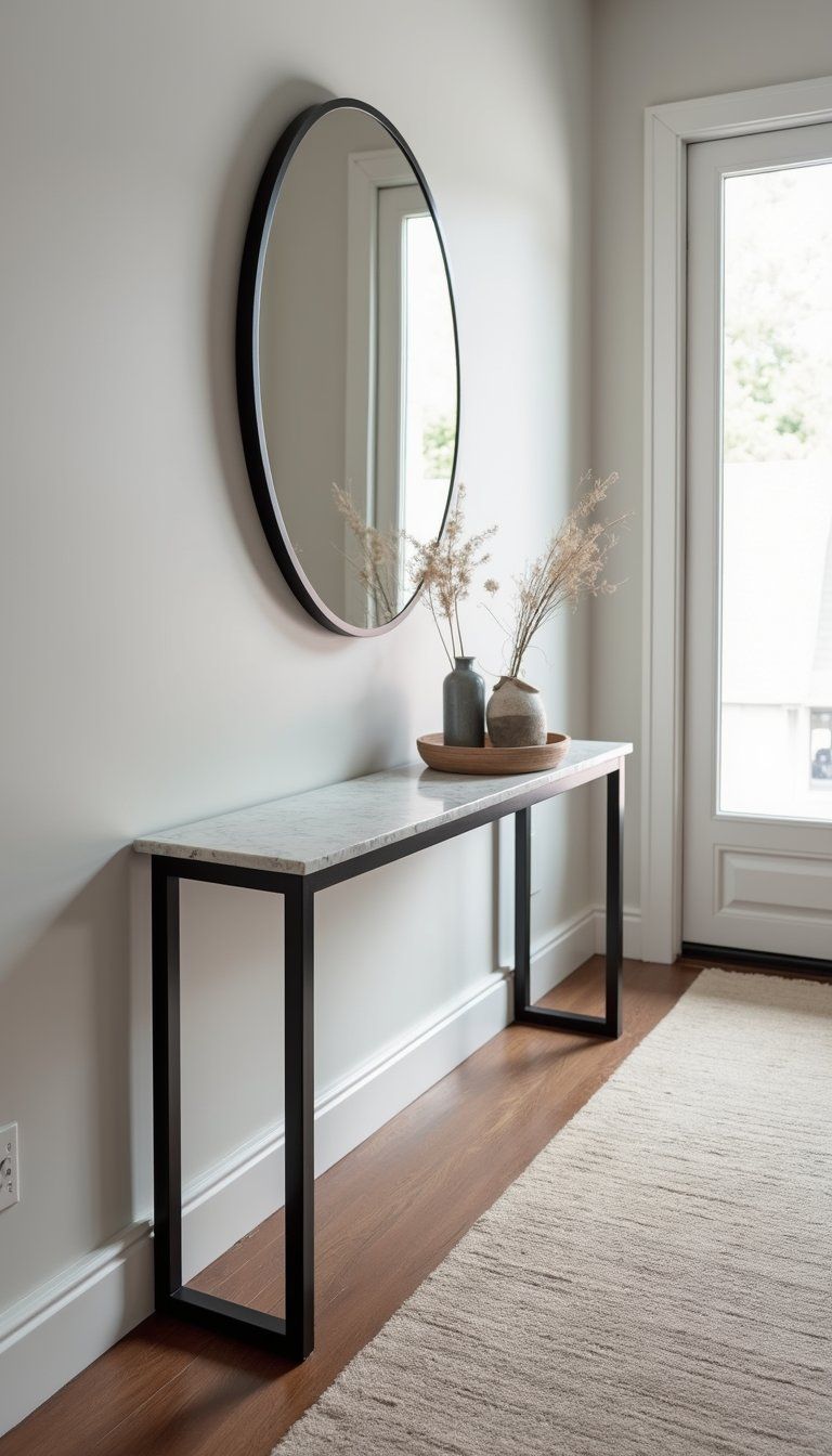 Minimal Marble Console With Matte Black Accents