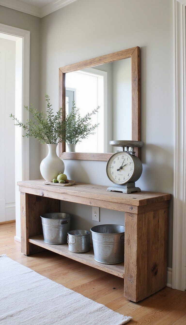 Rustic Farmhouse Console With Galvanized Accents