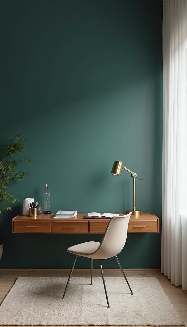 Bold Accent Wall With Floating Desk Shelf