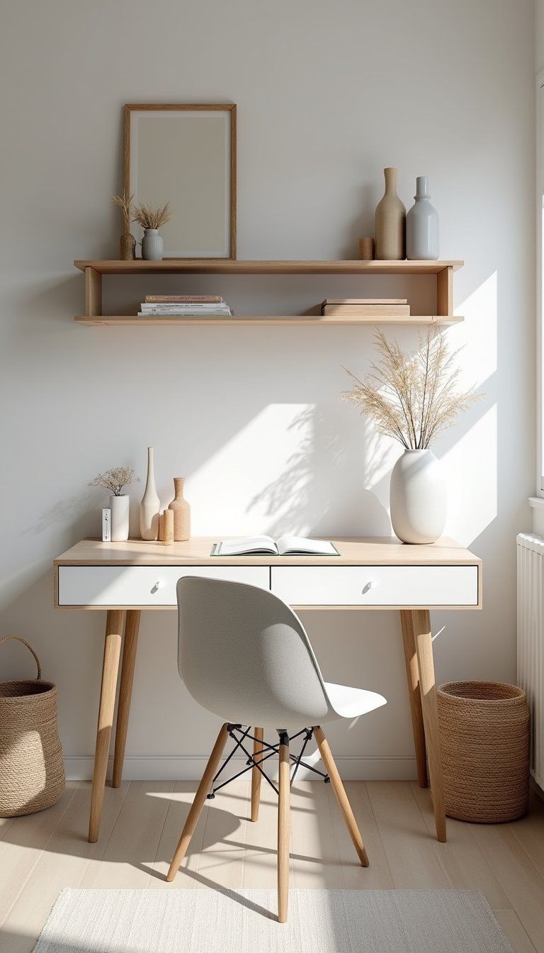 Floating Shelves And Minimal Desk Combo