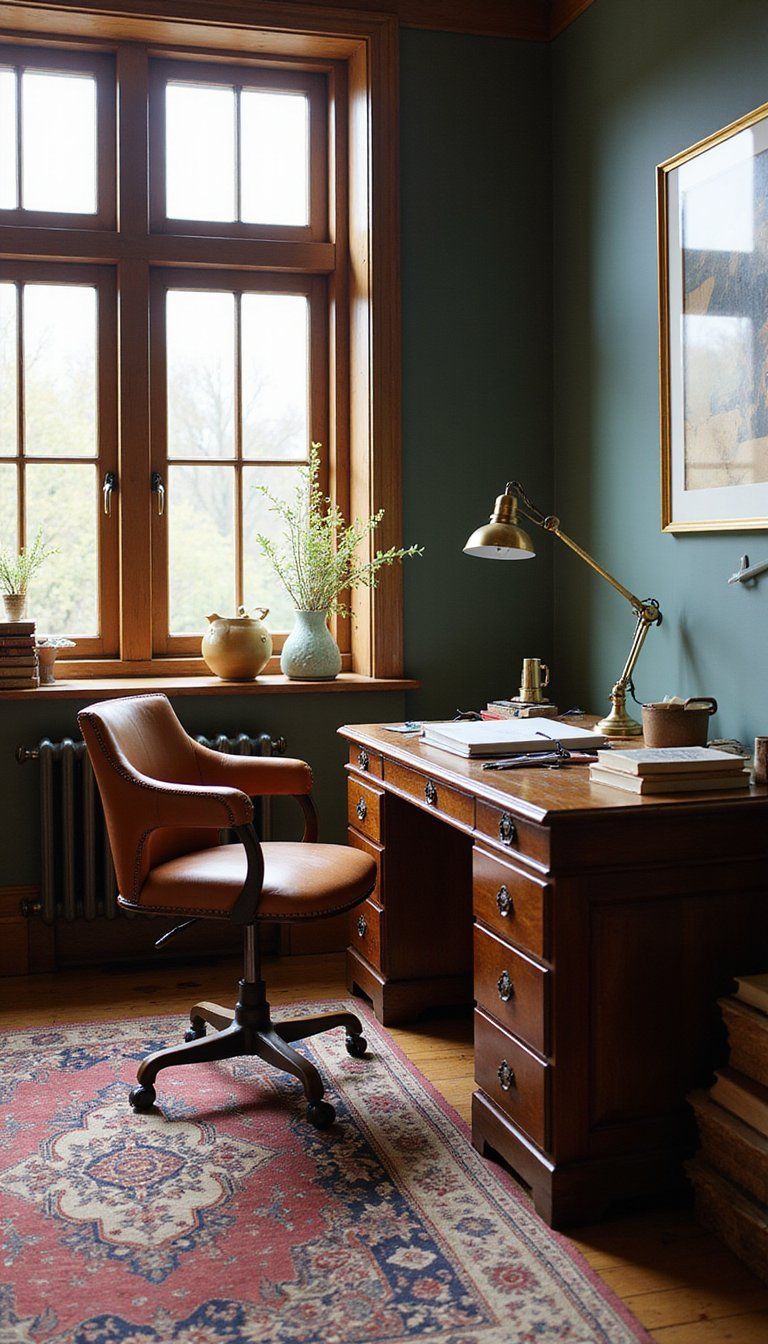 Vintage Desk With Brass And Leather Accents