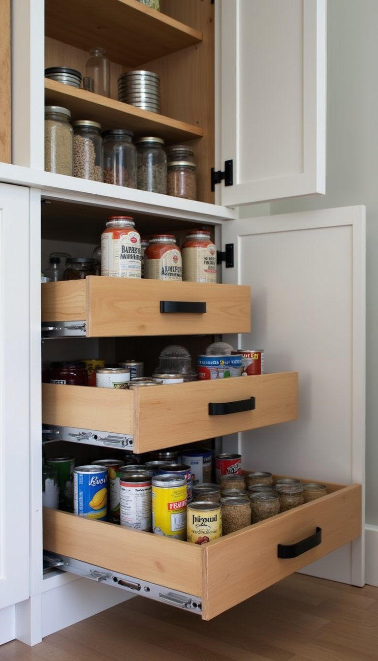 Pull-Out Drawer Shelves For Deep Pantry Access