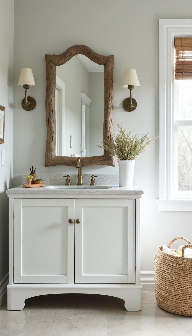 Driftwood Framed Mirror For Beachy Bathroom Centerpiece