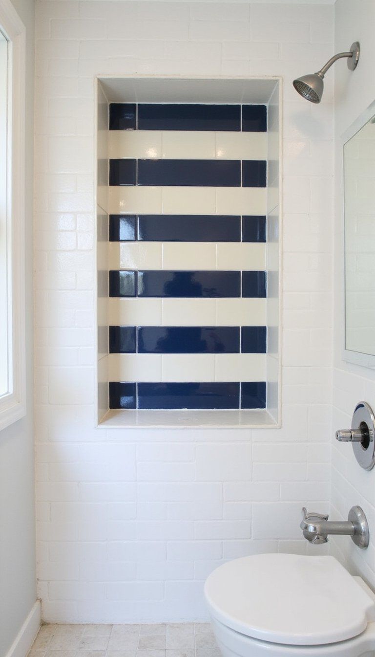 Nautical Stripe Tiles Around Tub Or Shower Niche