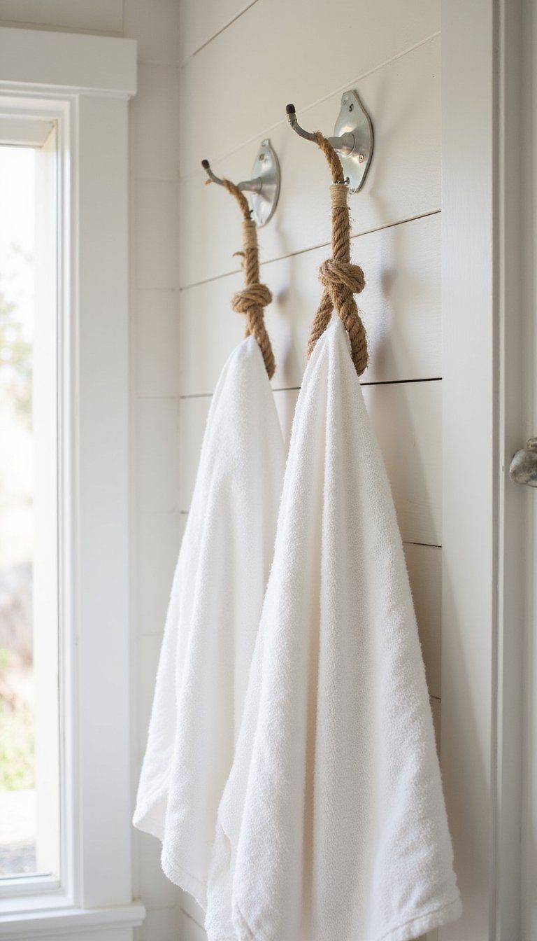Rope Wrapped Towel Hooks With Nautical Charm
