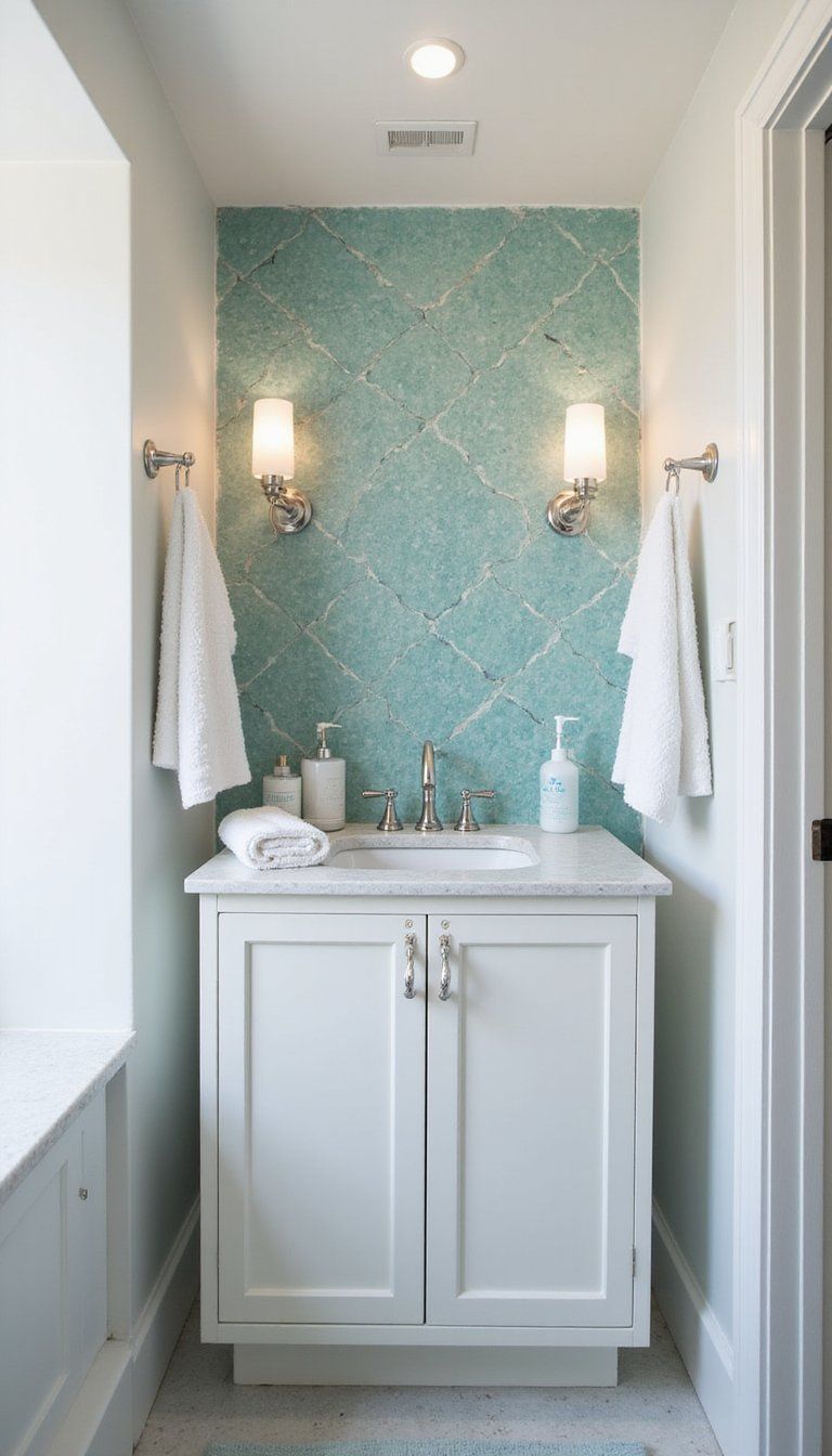 Sea Glass Mosaic Accent Wall Behind Vanity