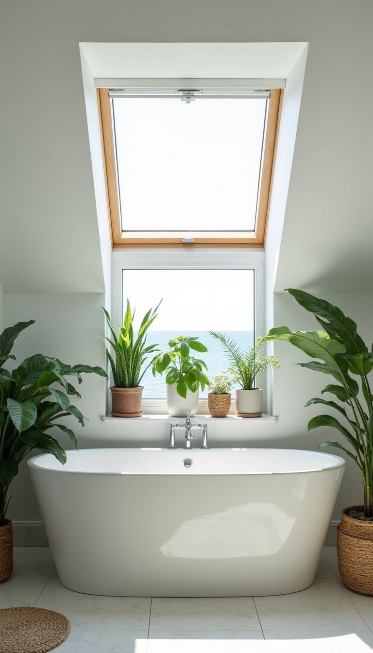 Skylight And Greenery For Light Filled Beachy Vibe