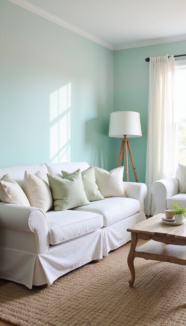 Pale Aqua Accent Wall With Subtle Ombre Wash