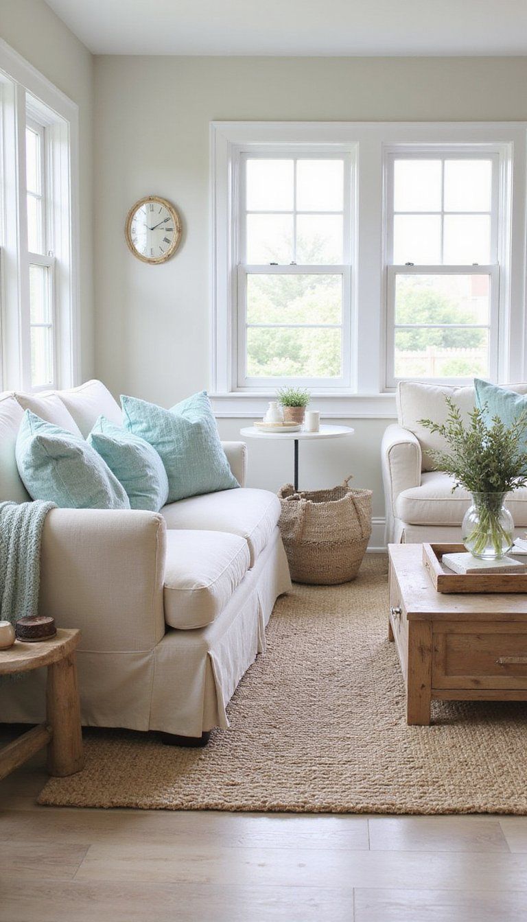 Seagrass Rug Layered Over Pale Hardwood Floors