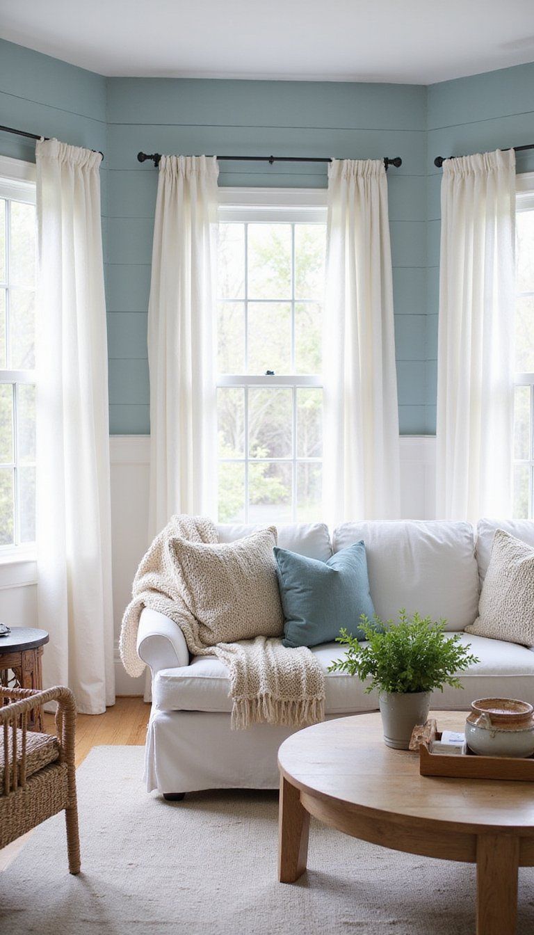 Shiplap Accent Wall With Soft Blue Paint Finish