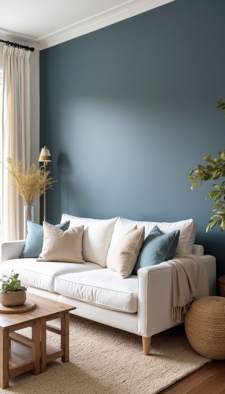 Soft Navy Accent Wall For Coastal Contrast