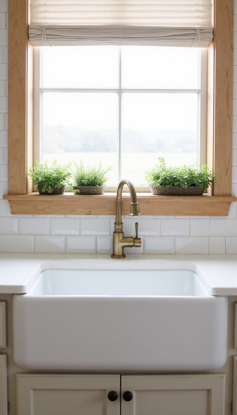 Apron Sink And Brass Bridge Faucet Ensemble