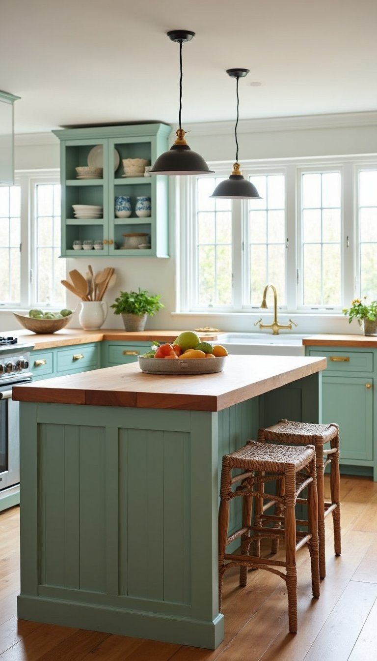 Butcher Block Island With Painted Paneling Base