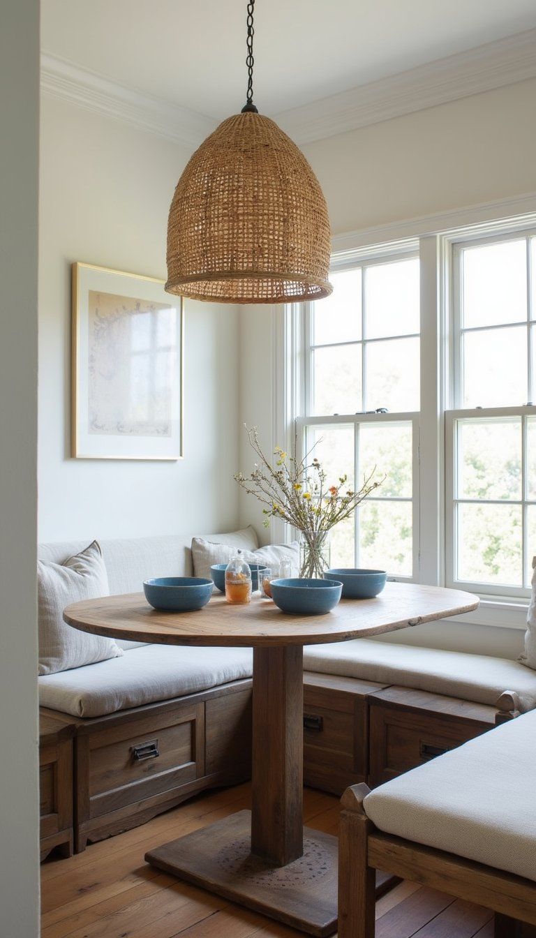 Rattan Pendant Lighting Over A Breakfast Nook
