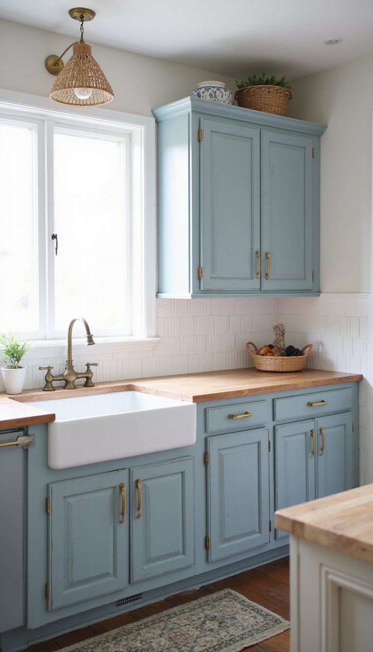Weathered Blue Cabinet Refresh With Beadboard