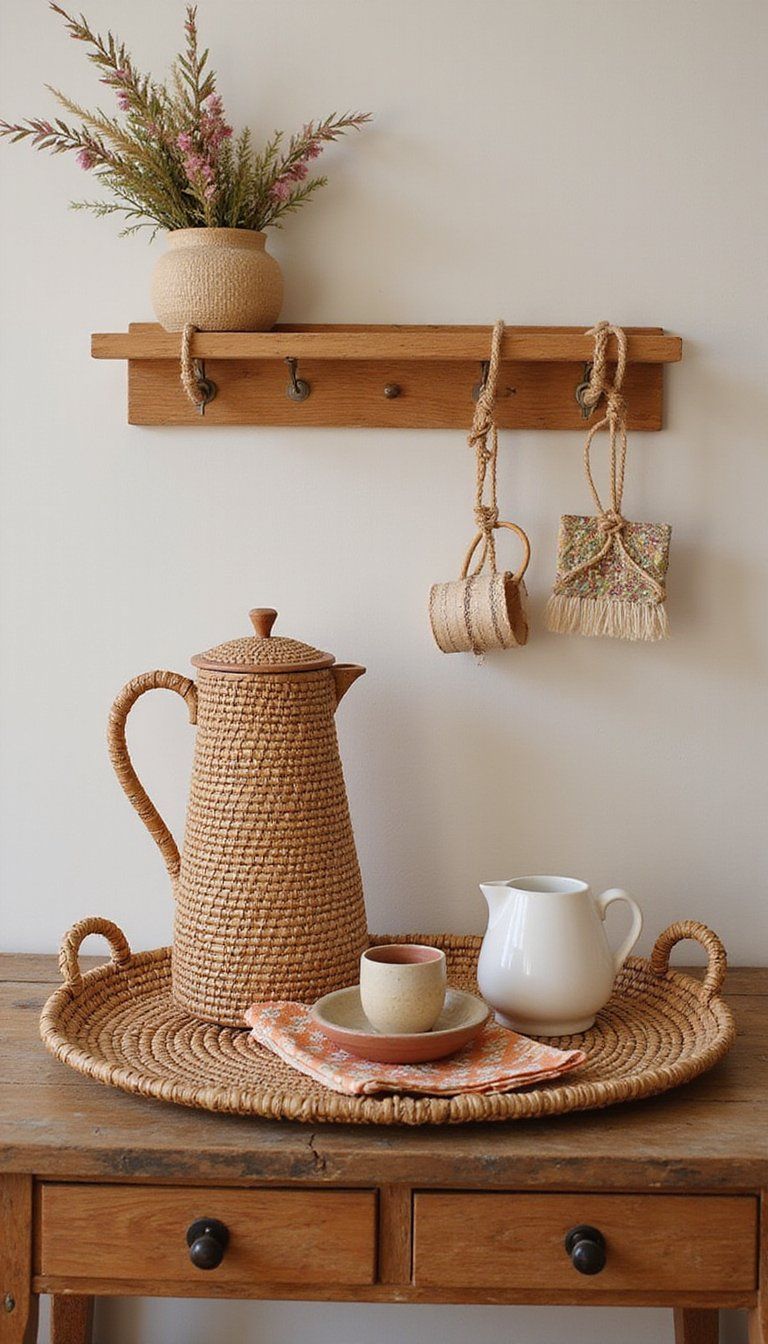 Boho Rattan Coffee Station With Layered Textiles