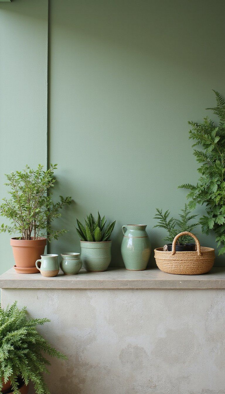 Botanical Green Coffee Spot With Live Plants