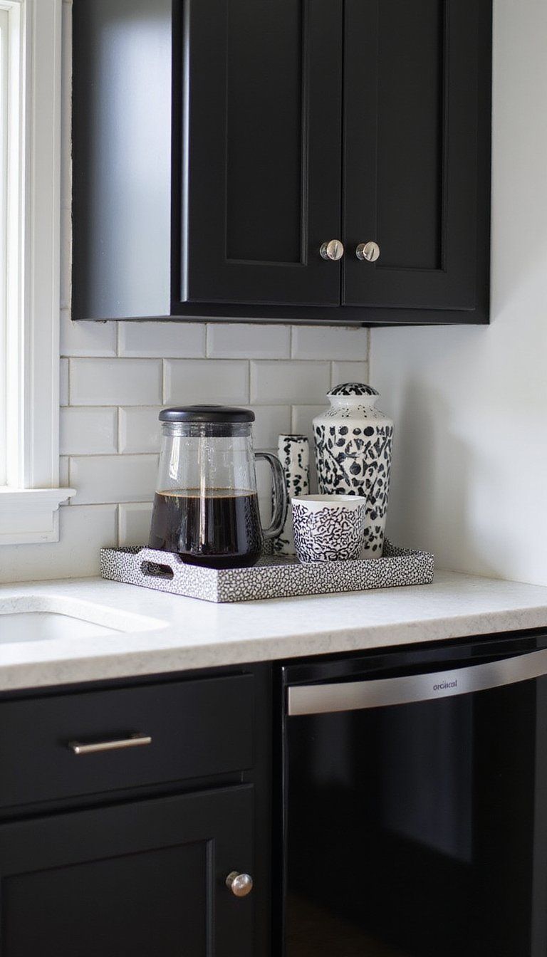 High-Contrast Black And White Coffee Counter