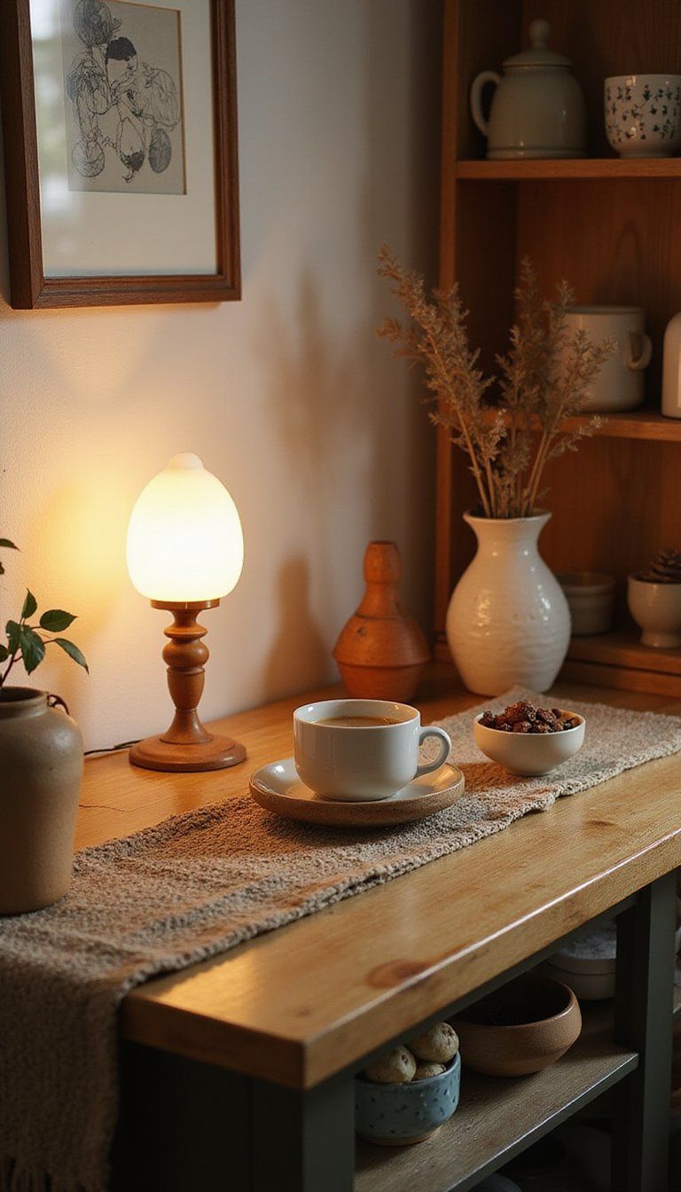 Hygge Cozy Coffee Corner With Soft Lighting